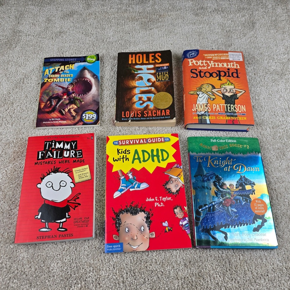 Mixed Brand Childrens Books Multicolored Holes Timmy Failure ADHD Guide Lot of 6